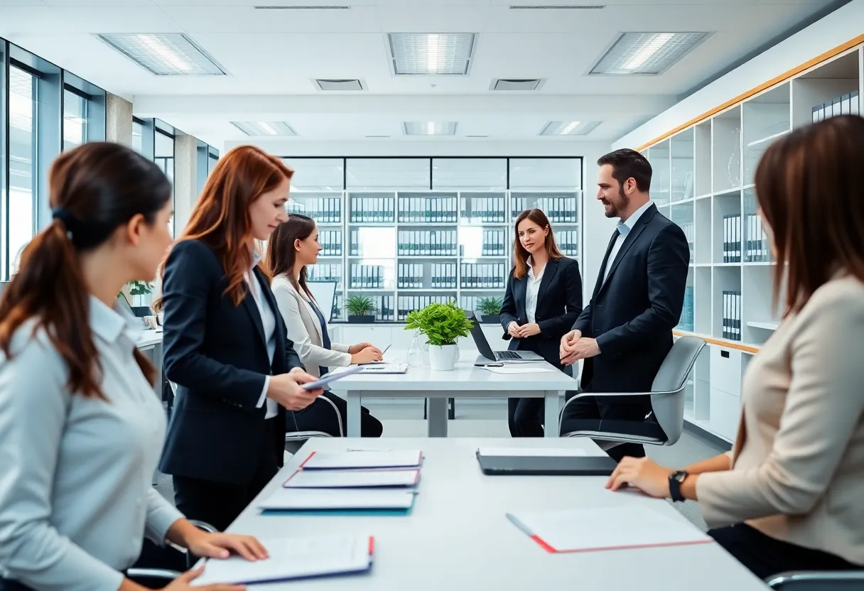 Professionals in a modern law office focusing on growth and efficiency