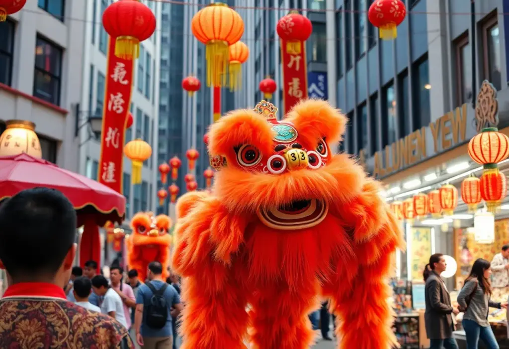 Lunar New Year festival in San Diego with lion dances and decorations