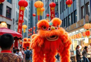 Lunar New Year festival in San Diego with lion dances and decorations