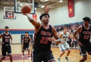 Mira Mesa High School boys' basketball team celebrating their victory.