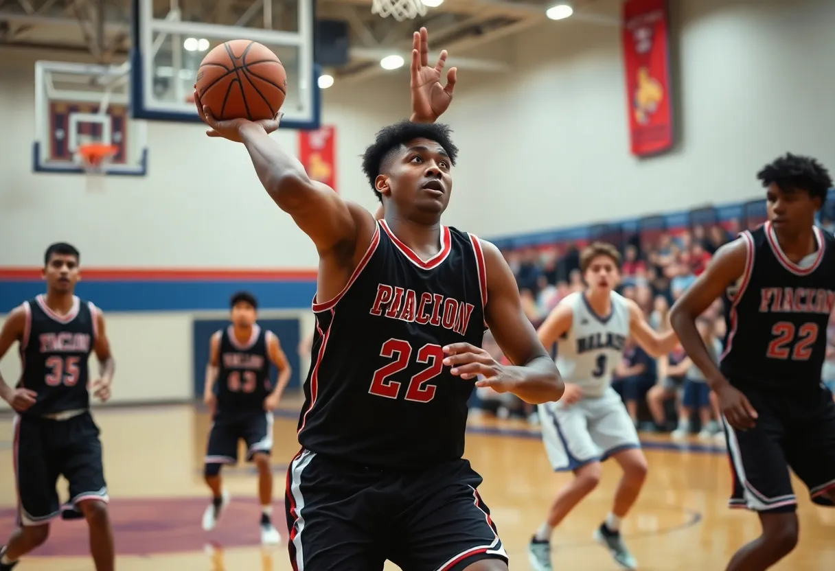 Mira Mesa High School boys' basketball team celebrating their victory.