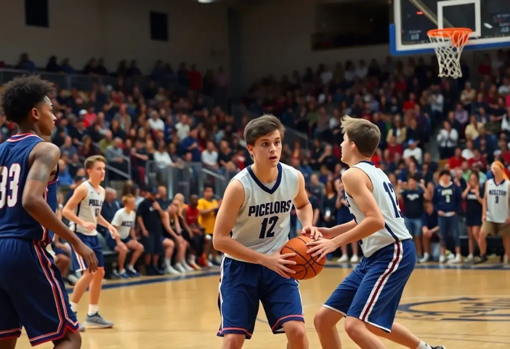Montgomery High School basketball team in action during a tournament game.