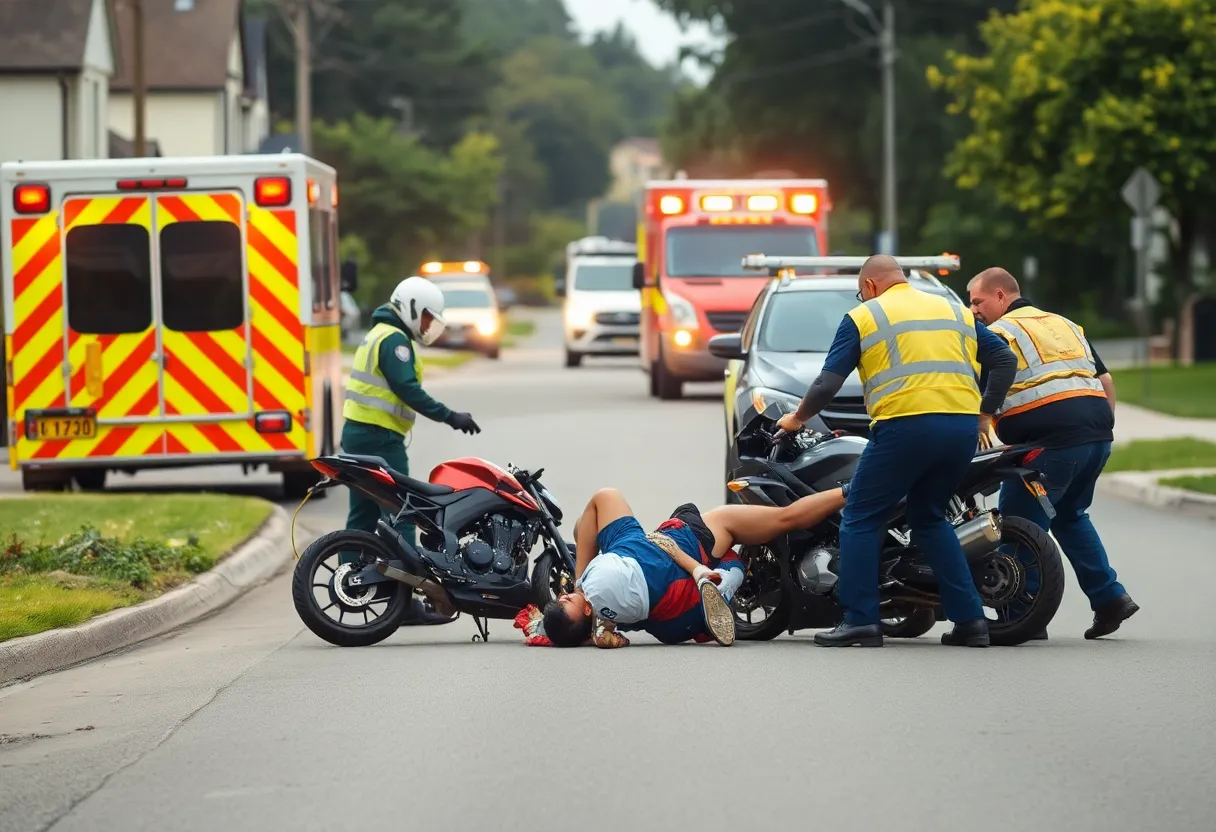 Emergency responders at the scene of a motorcycle accident in San Diego