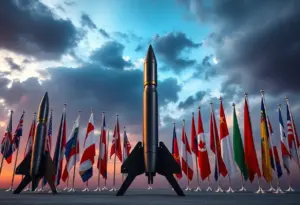Representation of nuclear arms control with warheads and flags