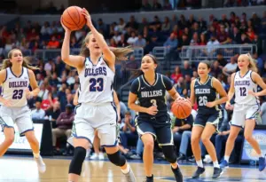 NYU women's basketball team competing during a game