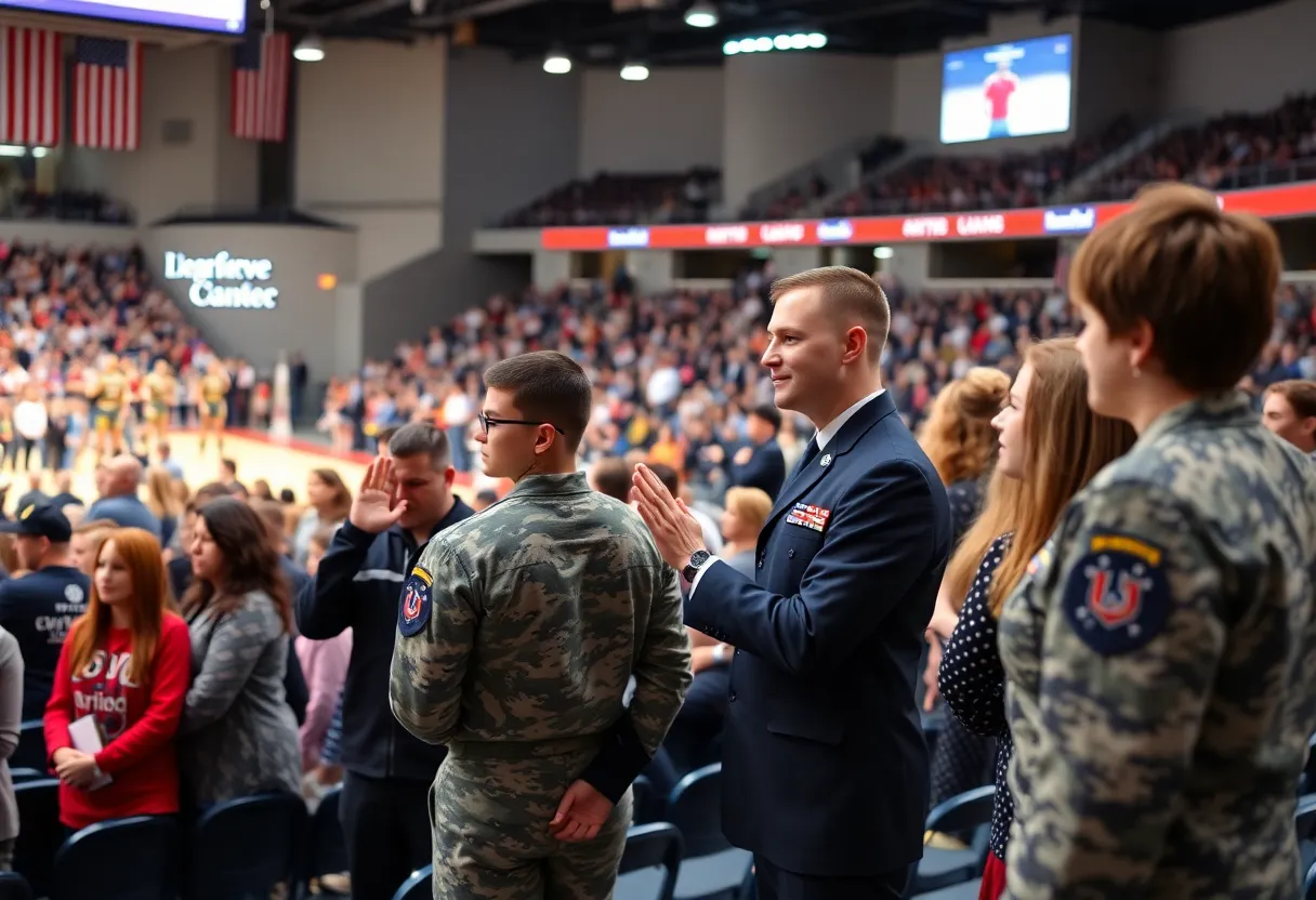 Future servicemembers taking the Oath of Enlistment at Pechanga Arena