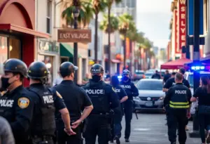 Police action in East Village, San Diego during Operation Street Sweeper