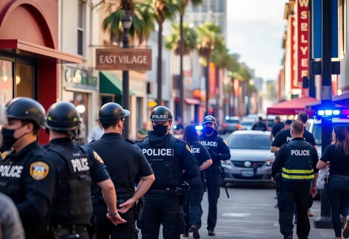 Police action in East Village, San Diego during Operation Street Sweeper