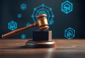 A representation of a class action lawsuit involving Oracle Corporation and AI technology.