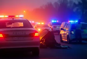 Police vehicle at the scene of a pursuit crash