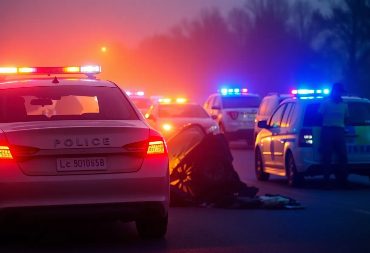 Police vehicle at the scene of a pursuit crash