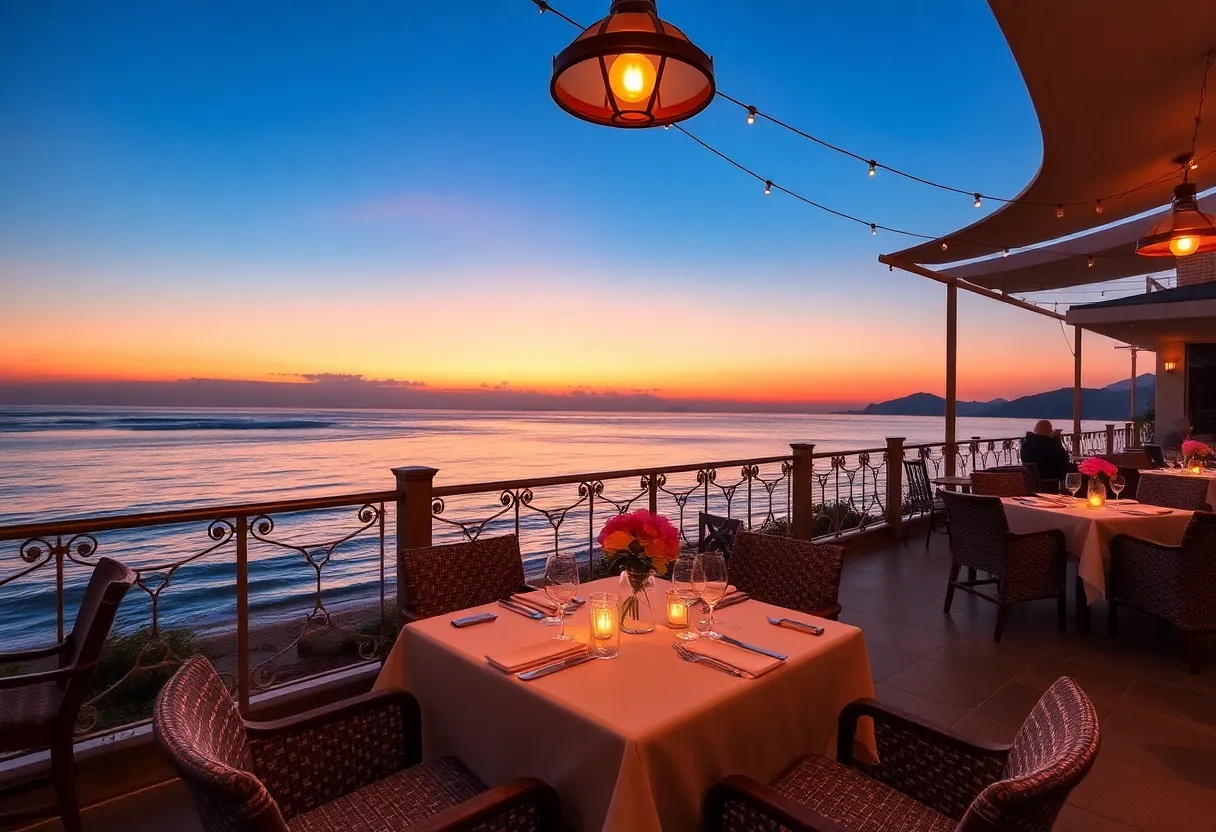 Romantic dining setup overlooking the ocean in San Diego