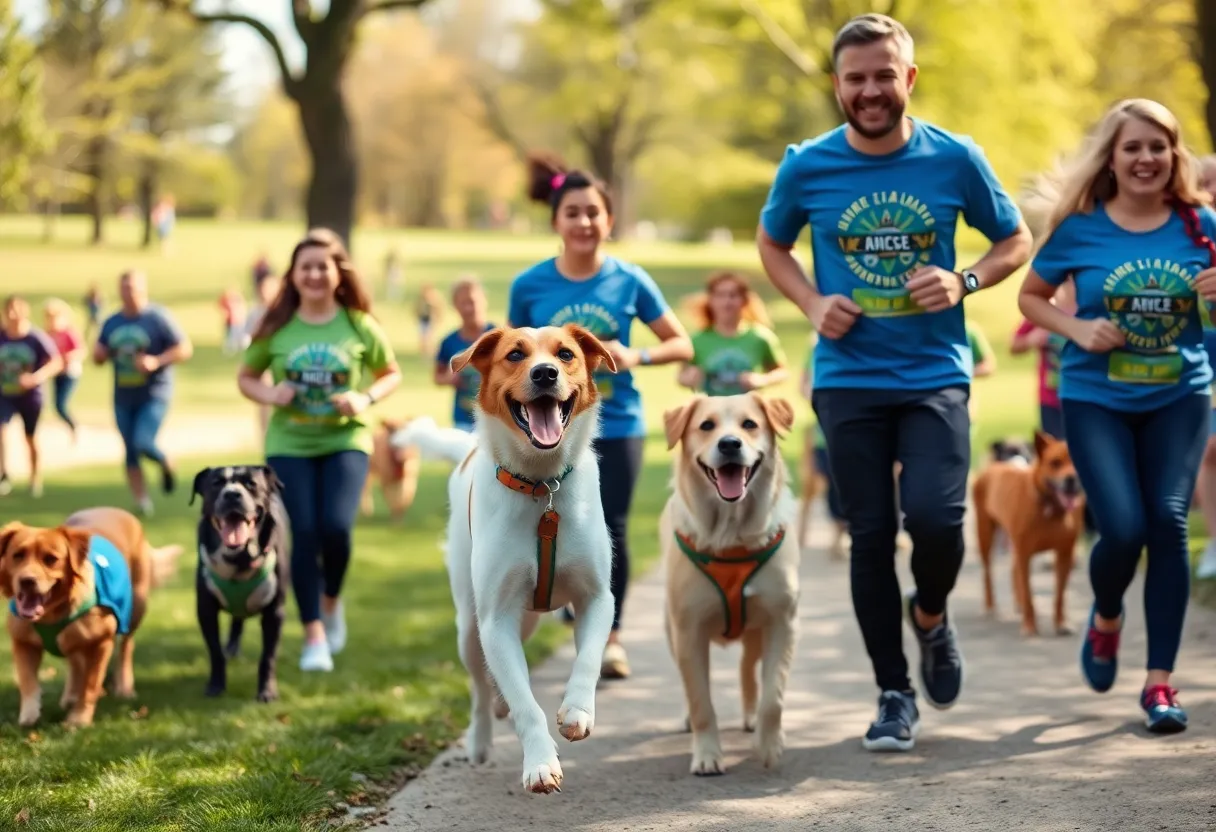 Participants with dogs at the Ruff Run event in Coronado