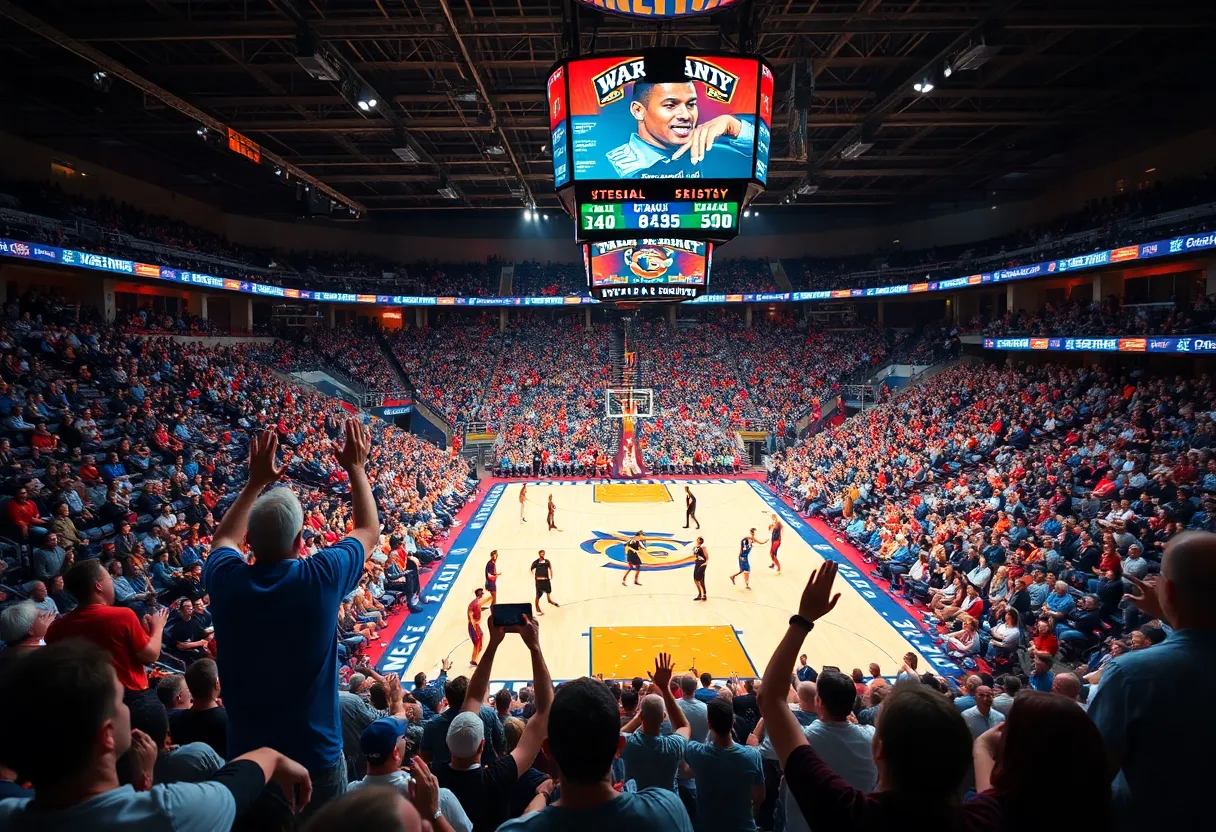 Saint Mary's College basketball game atmosphere with cheering fans
