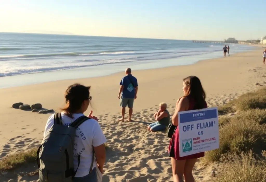 Scenic view of San Clemente beach with community activism against offshore drilling.