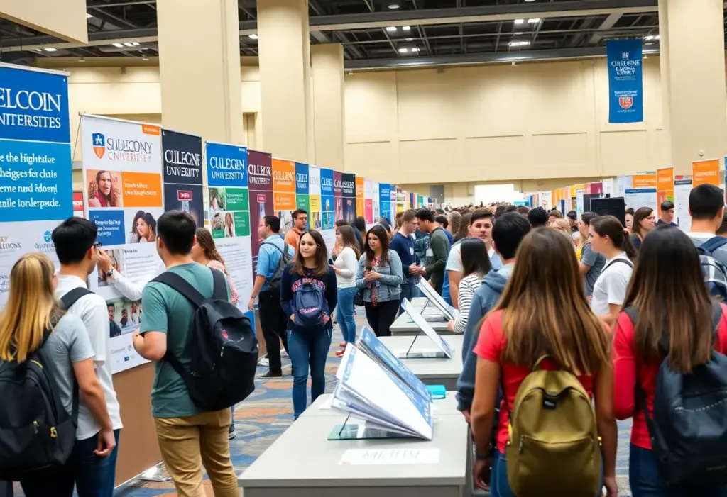 High school students engaging with college representatives at the San Diego Black College Expo.