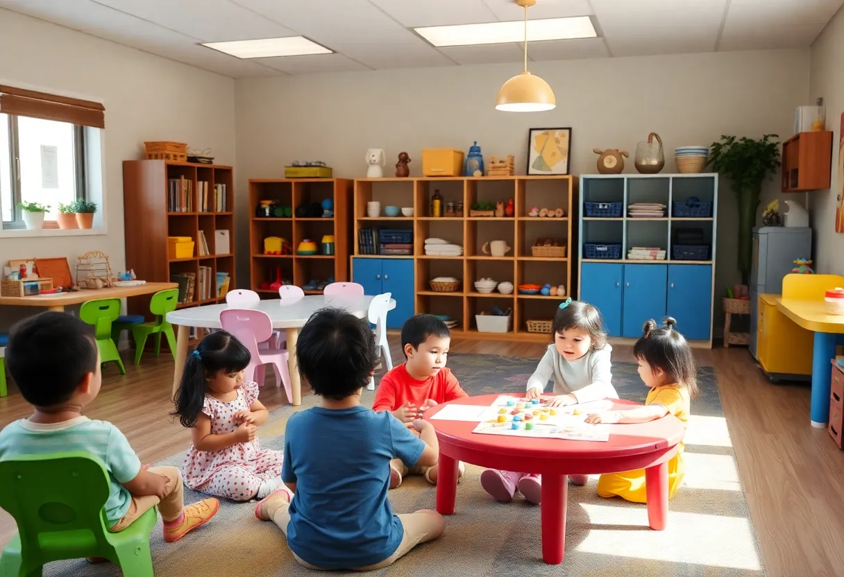 Children playing at a San Diego child care center, promoting a safe community
