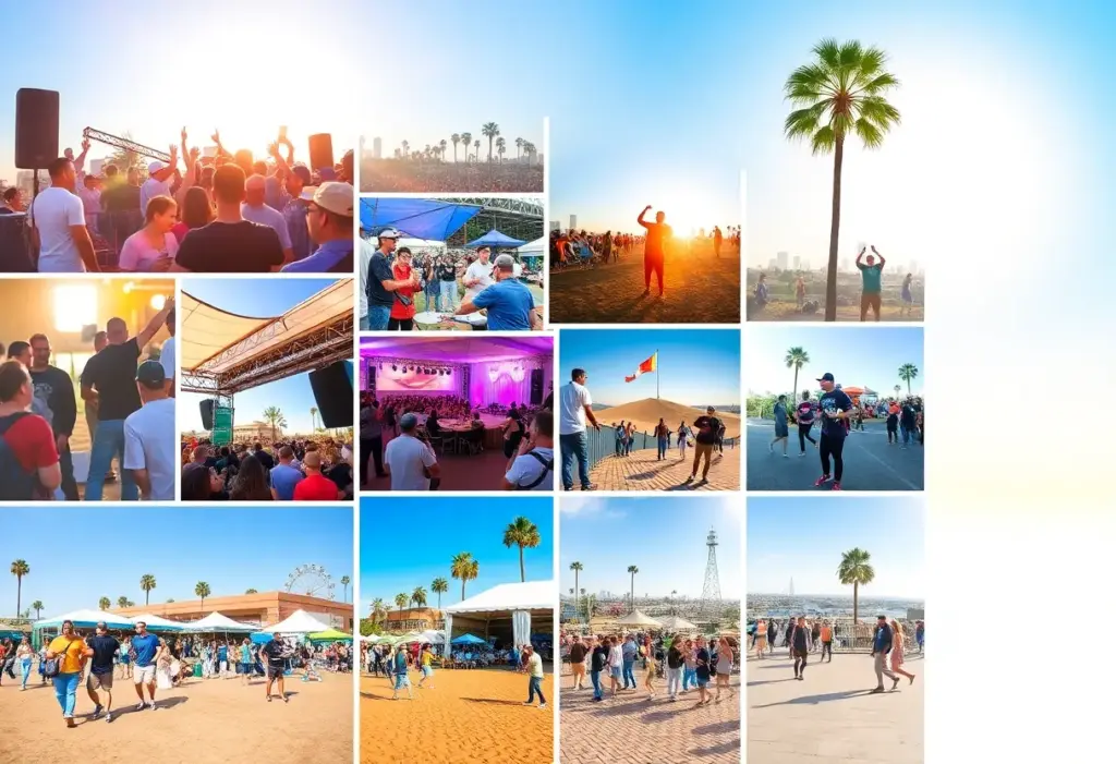 Collage of San Diego events including sports, concerts, and festivals.