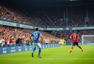 San Diego FC players during an intense match at Snapdragon Stadium.