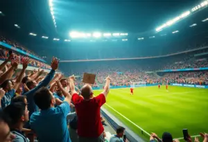 Fans celebrating San Diego FC's playoff victory at Snapdragon Stadium.