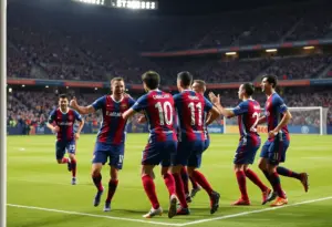 San Diego FC players celebrating after scoring a goal in the Champions Cup match.