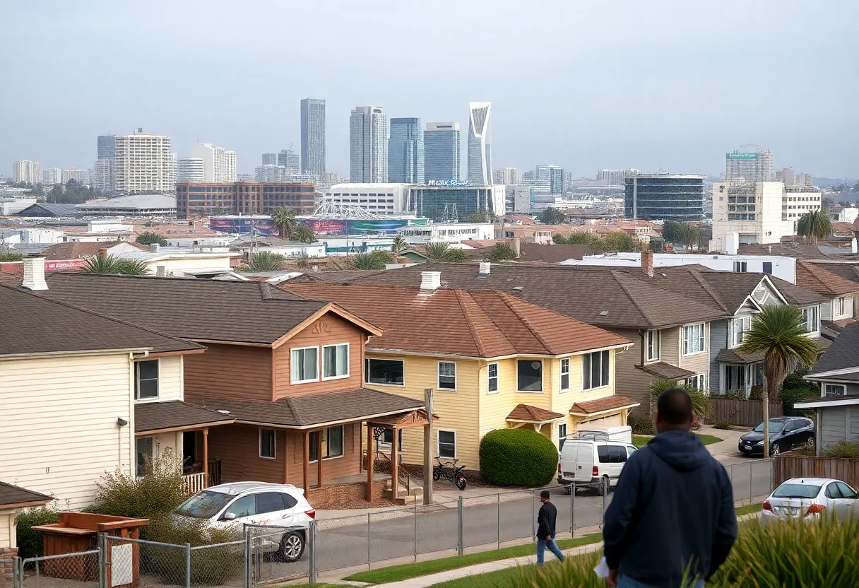 A view of San Diego showing housing instability amid Super Bowl celebrations.