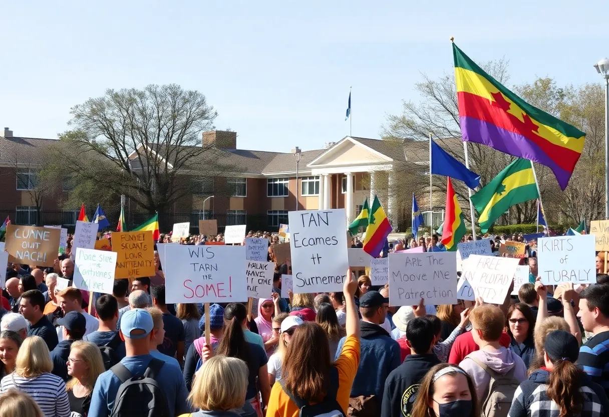 Community members protesting against ICE activities near schools in San Diego.