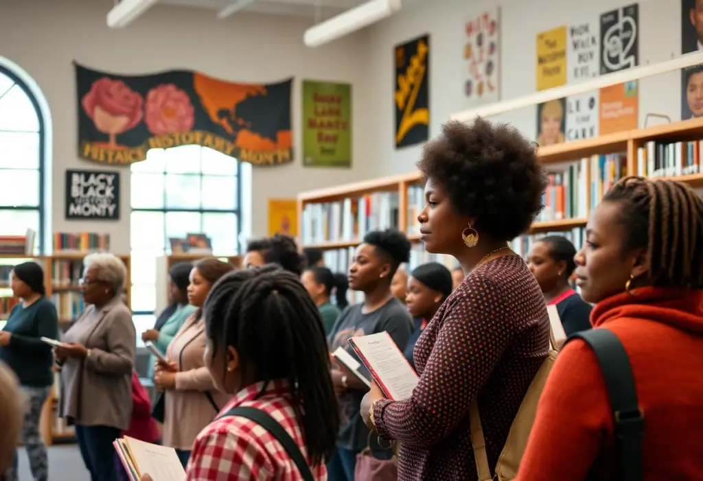 Community members participating in Black History Month events at a San Diego library