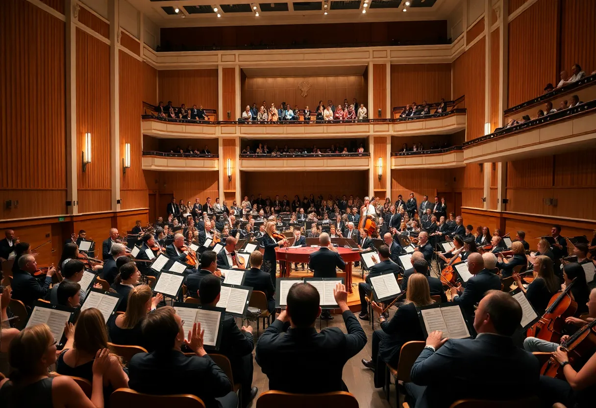 Orchestra performing in a concert hall