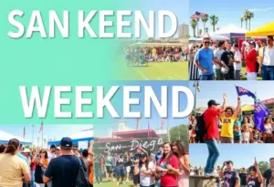 Collage of weekend events in San Diego, including cultural celebrations and sports activities.