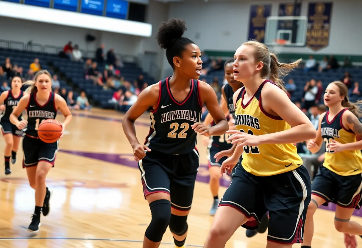 Women's basketball teams from SDSU and UCSD competing on the court.