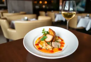 Plate of fusion Filipino American and French cuisine at Le Coq restaurant