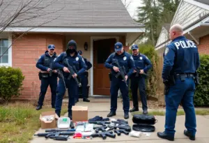 Law enforcement officers conducting a raid in Spring Valley