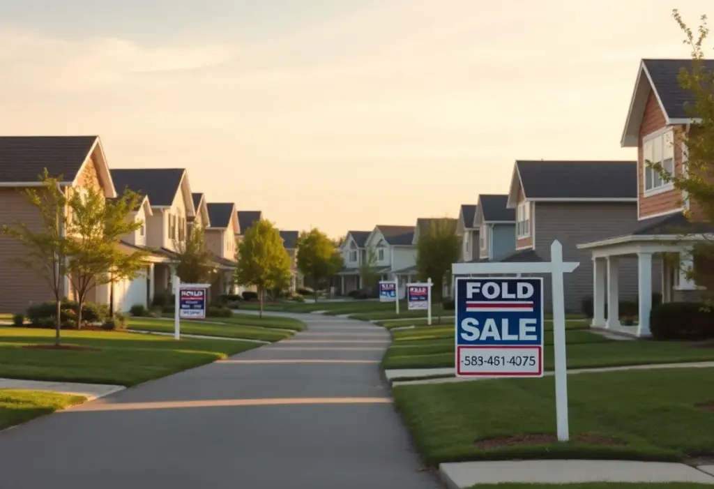 Serene suburban neighborhood with houses reflecting stable mortgage rates