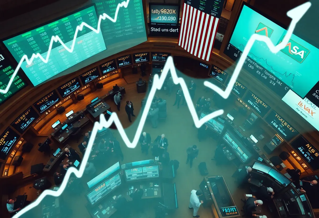 Aerial view of a stock exchange showing declines in market performance.