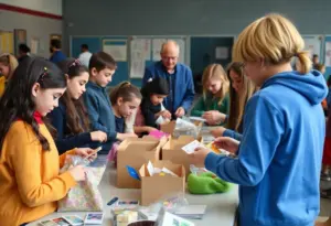 Students and community members engaging in volunteer activities during Tikkun Olam Day at San Diego Jewish Academy.