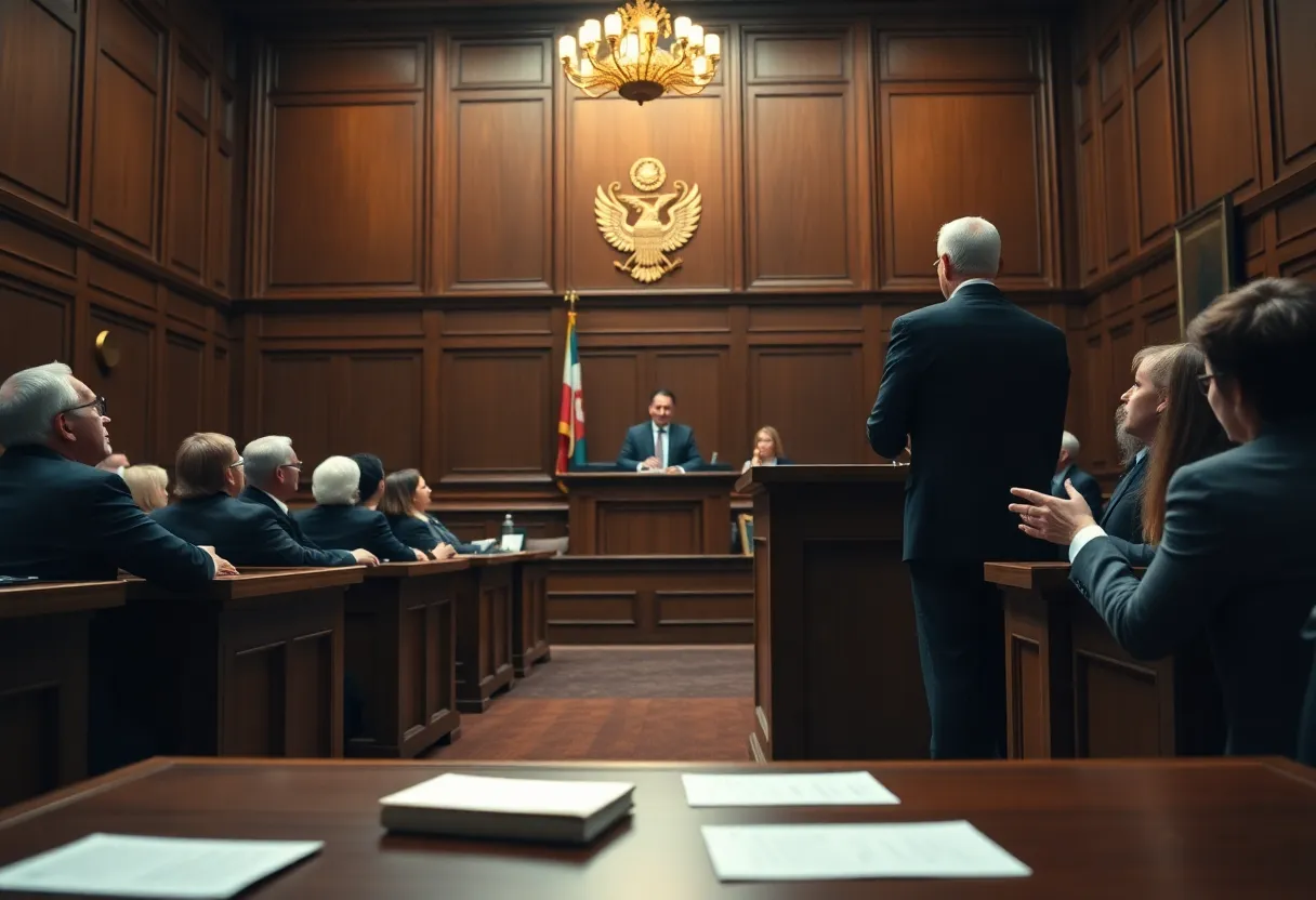 Courtroom scene related to uniQure FDA approval lawsuit