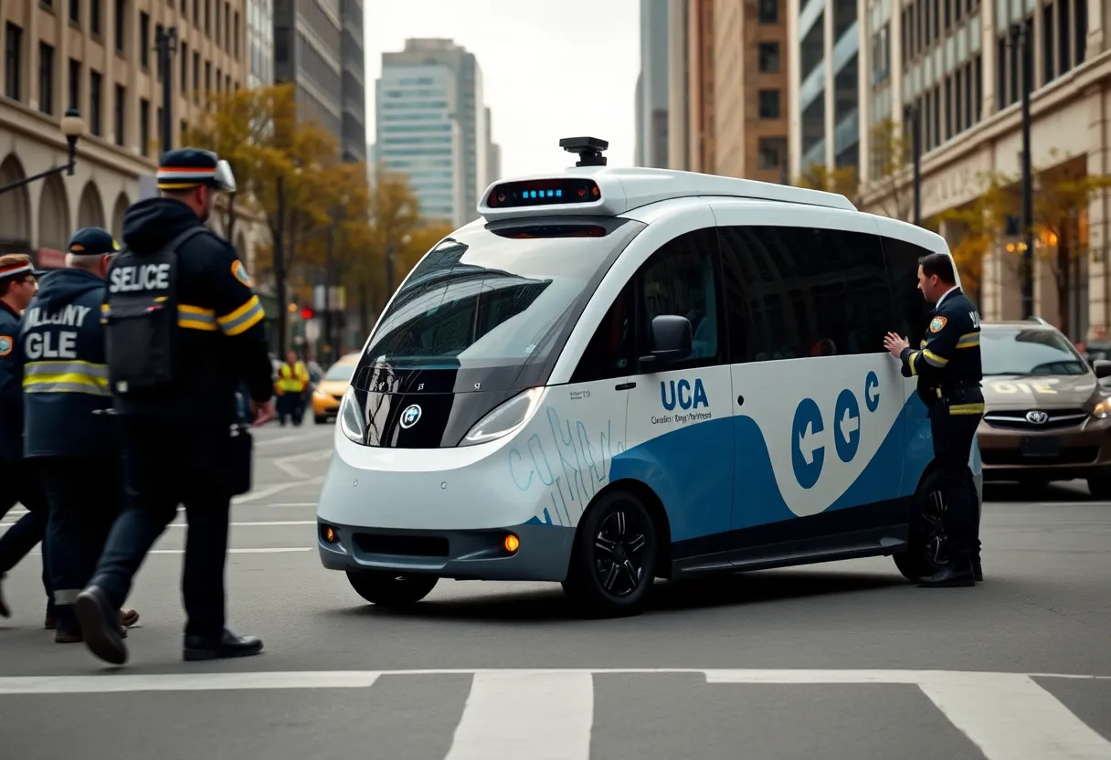 Waymo autonomous vehicle in a community setting with first responders.